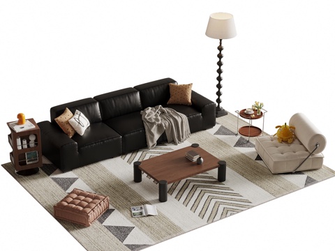 法式复古风沙发茶几组合su模型