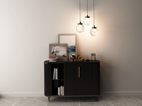  现代北欧现代轻奢港式装饰柜玄关柜餐边装饰画装饰摆件吊灯组合3d模型 