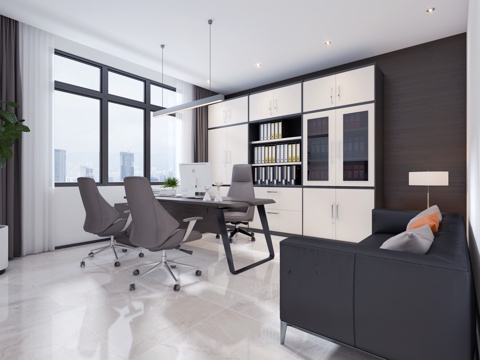  现代经理办公室办公桌 办公椅办公室沙发 办公文件柜3d模型 