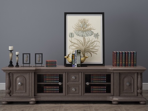  美式电视柜 电视墙3d模型 