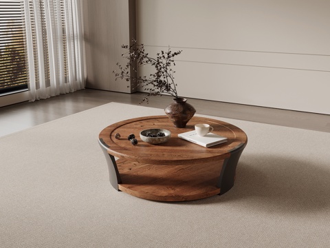 中古风茶几 圆形茶几su模型