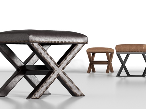  简欧皮革矮凳脚踏组合3d模型 