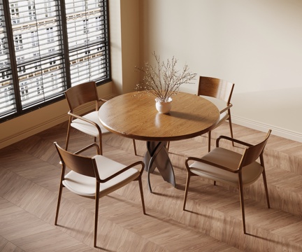 中古风餐桌椅 圆形餐桌su模型