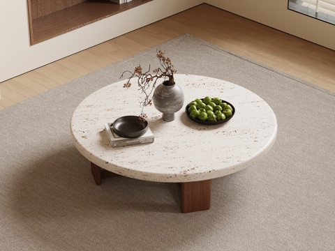 中古风茶几 圆形茶几su模型