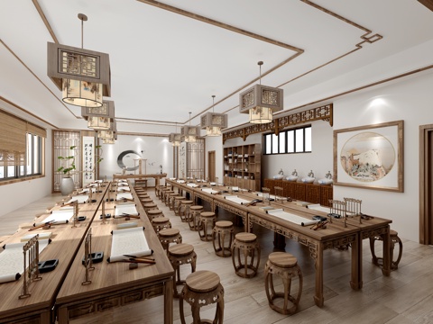 中式书法教室 国画教室 国学教室 古代教室3d模型