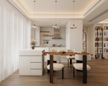  现代中古风餐厅3d模型 