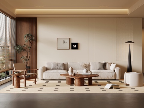  中古风客厅 沙发背景墙 沙发茶几组合3d模型 