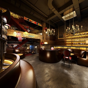  简欧欧式 古典 工业风 酒吧 卡座 沙发茶几 吊灯3d模型 