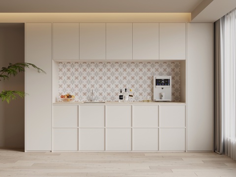 法式奶油风酒柜 餐边柜su模型