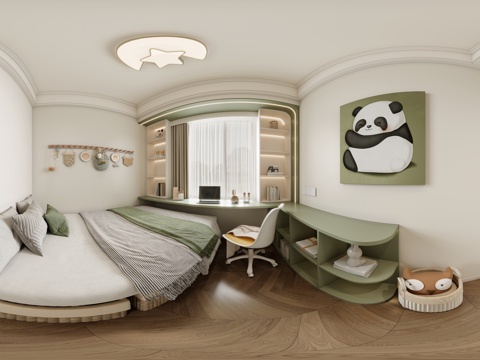  法式奶油卧室全景 