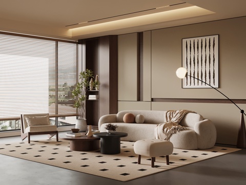 中古风客厅 沙发背景墙 沙发茶几组合su模型