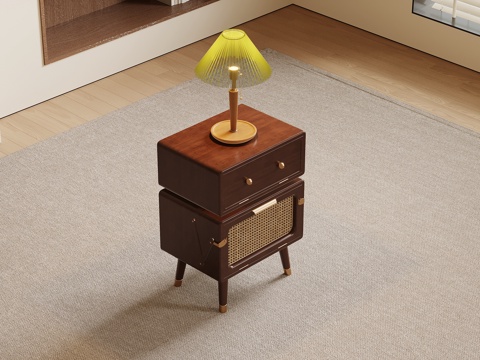 中古风边几 床头柜su模型