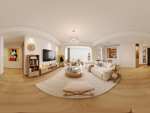  原木奶油风客餐厅全景 