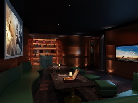  现代酒吧 沙发 单椅 桌球台 雪茄间 酒 游戏机 吧台3d模型 