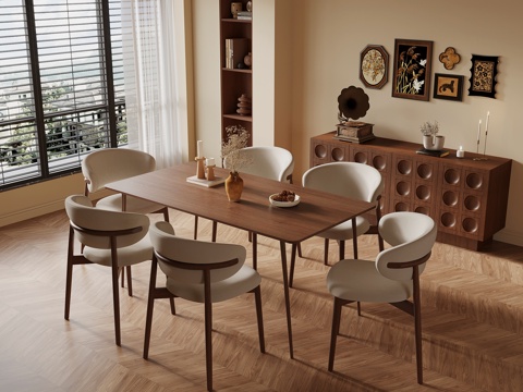  中古风餐厅 餐桌椅 餐边柜3d模型 