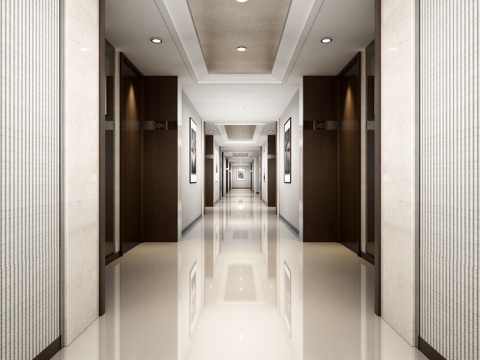  现代走廊吊顶地板3d模型 