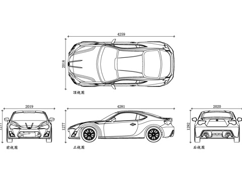 丰田高性能轿车 丰田GR轿车 丰田运动轿车 丰田高性能版cad施工图