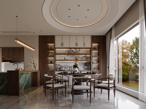  新中式风格家居餐厅3d模型 