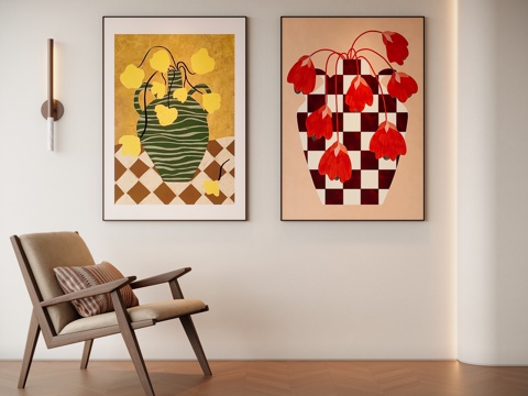 现代中古风装饰画su模型