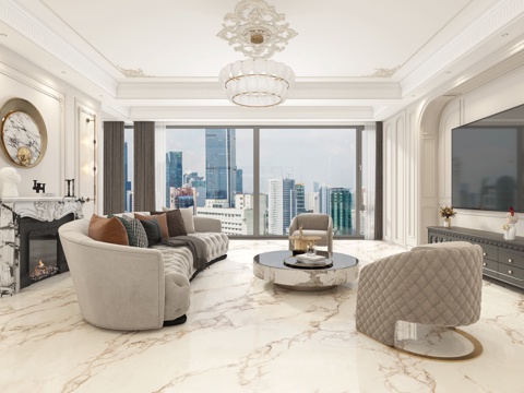  法式客厅3d模型 