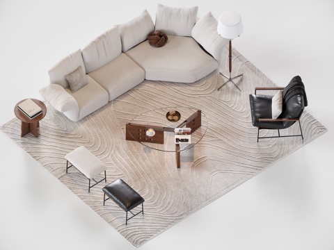 现代中古风沙发su模型