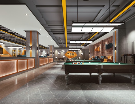最新全套台球室施工图效果图合集cad施工图