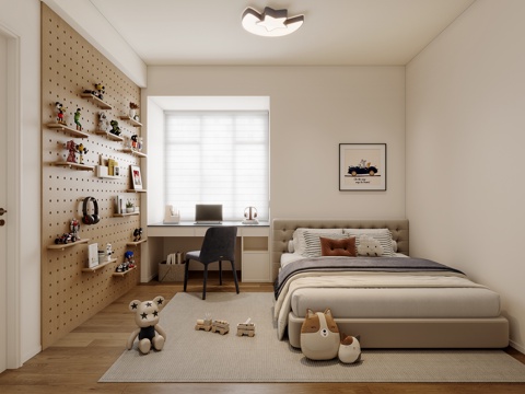  现代奶油风男孩房3d模型 