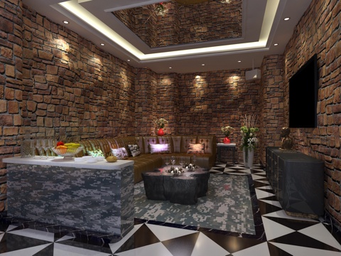  工业风军旅风格火吧 军旅风KTV包间 火吧点歌房3d模型 