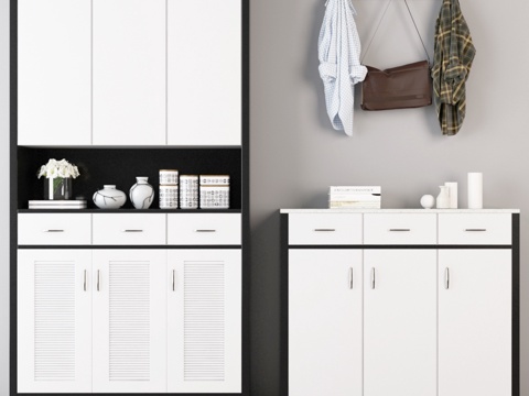  现代新中式鞋柜 边柜 衣服 包包3d模型 