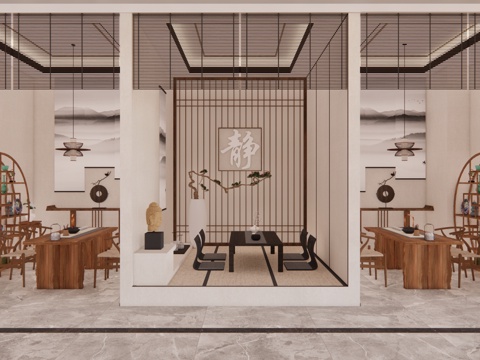 家装 茶台 茶桌组合 茶桌 茶具su模型