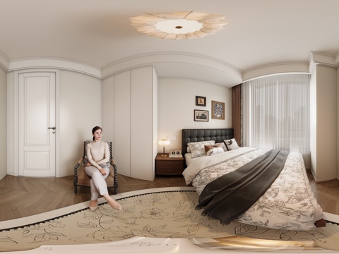  法式中古卧室全景 