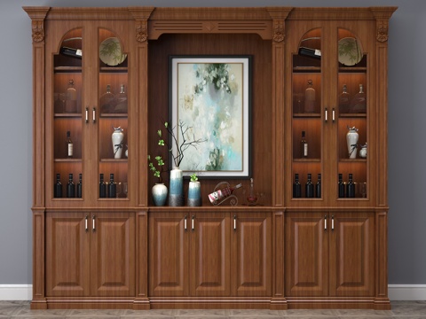  中式酒柜 酒架 酒瓶3d模型 