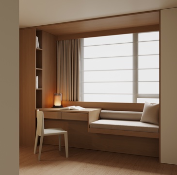 现代飘窗书桌柜su模型