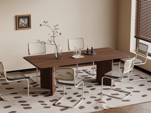 中古风餐桌椅su模型