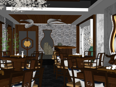 家装 茶台 茶桌组合 茶桌 茶具su模型