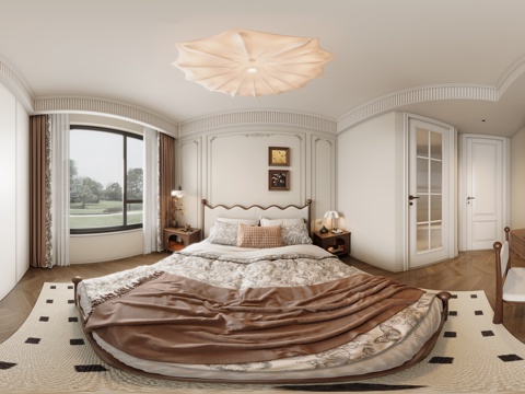  法式中古卧室全景 