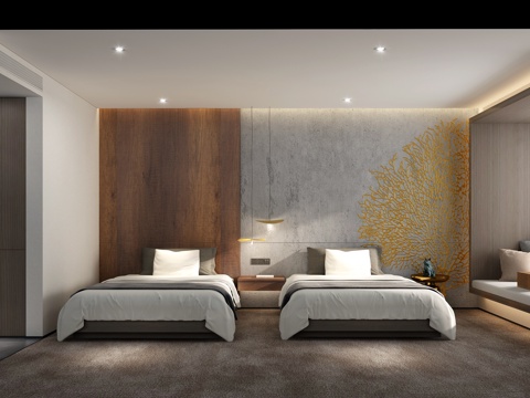  现代酒店客房 民宿客房3d模型 