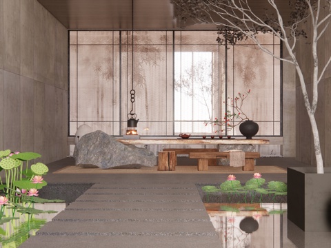 家装 茶台 茶桌组合 茶桌 茶具su模型