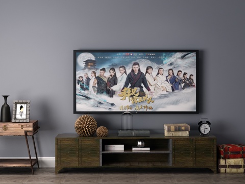  工业风电视柜 电视墙3d模型 