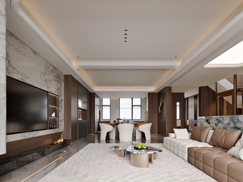  现代风格家居客厅 餐厅3d模型 