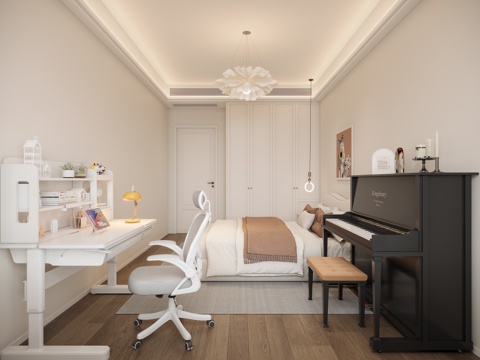  奶油风女孩房3d模型 