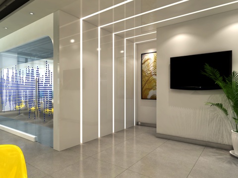  现代办公室公司办公区3d模型 