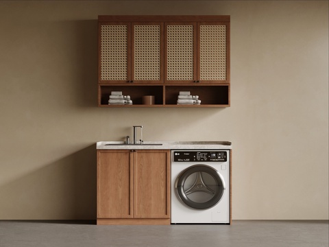 中古风阳台柜 洗衣机柜su模型