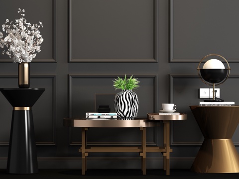  现代金属茶几角几台灯饰品组合3d模型 