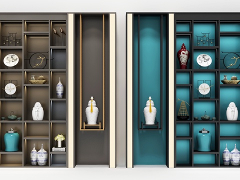  新中式展架博古架3d模型 