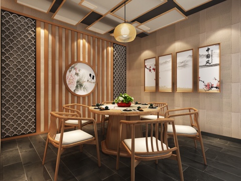  日式新中 混搭包间 包厢3d模型 