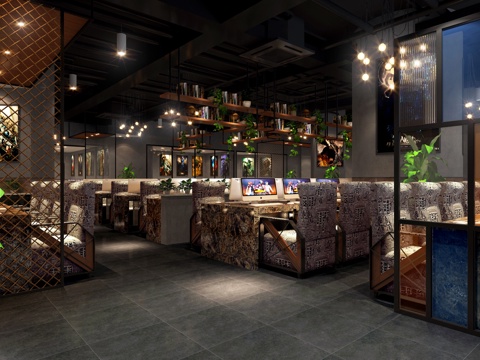  工业风网咖 网吧3d模型 