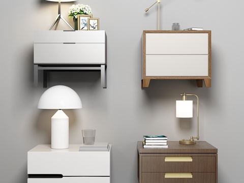  现代床头柜 台灯组合3d模型 