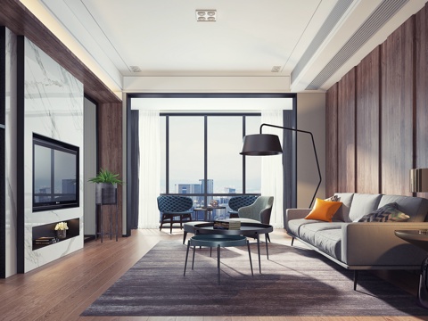  现代北欧客厅餐厅 餐桌椅 沙发 茶几 单椅 落地灯 吊灯3d模型 