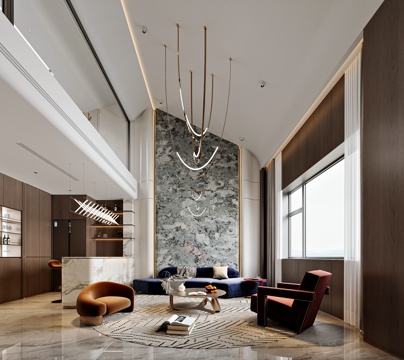  现代风格家居客厅 别墅客厅 挑空3d模型 